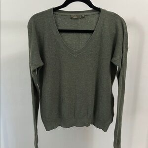 Olive Green V-Neck Waffle Sweater